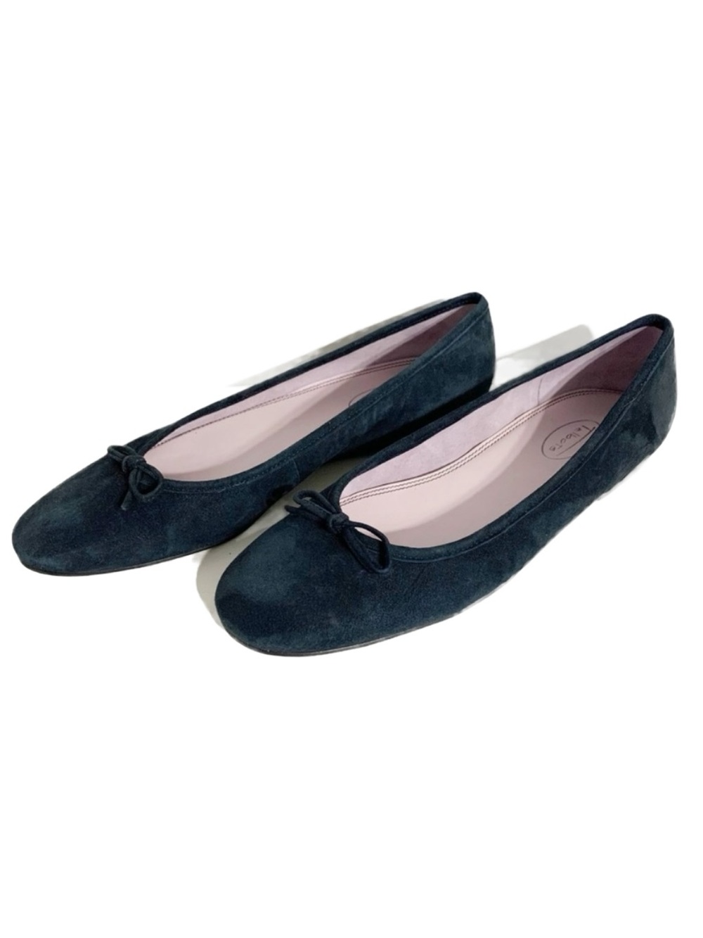 Talbots Suede Leather Ballet Flats with Bow Detailing at Vamp Rounded Toe Navy🟦